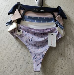 Lucky Brand Thongs Panties Women's XL Floral Blue Pink 5pc Seamless